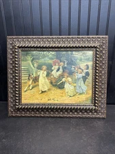 Higgins and Bowers London  Framed Fine Art Girl With Dog And Cart 18in X  20"