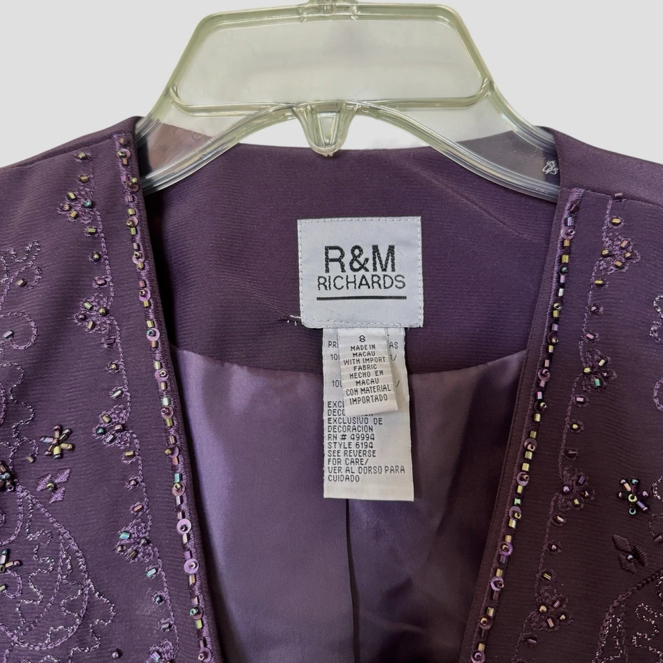 Elegante conjunto de chaqueta de vestir formal para mujer 8 berenjena púrpura satinado madre de la novia Foto 4 de 4