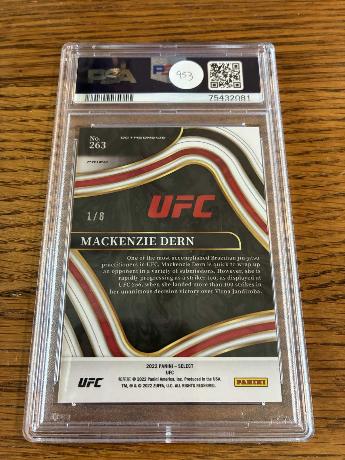 2022 Panini Select UFC Octagonside Mackenzie Dern Cracked Ice Prizm /8 PSA 9 view 2