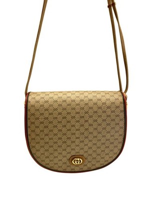 GUCCI Shoulder Bag Leather BEG All Over Pattern