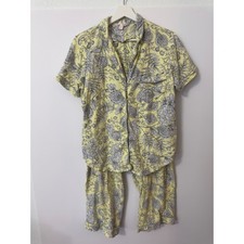 Secret Treasures Pajama Set Womens Yellow Floral Print Button Up Top Pants M