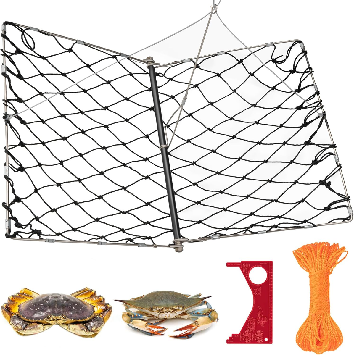 Castable Crab Trap, Foldable Crabbing Net with Rope Bait Clip