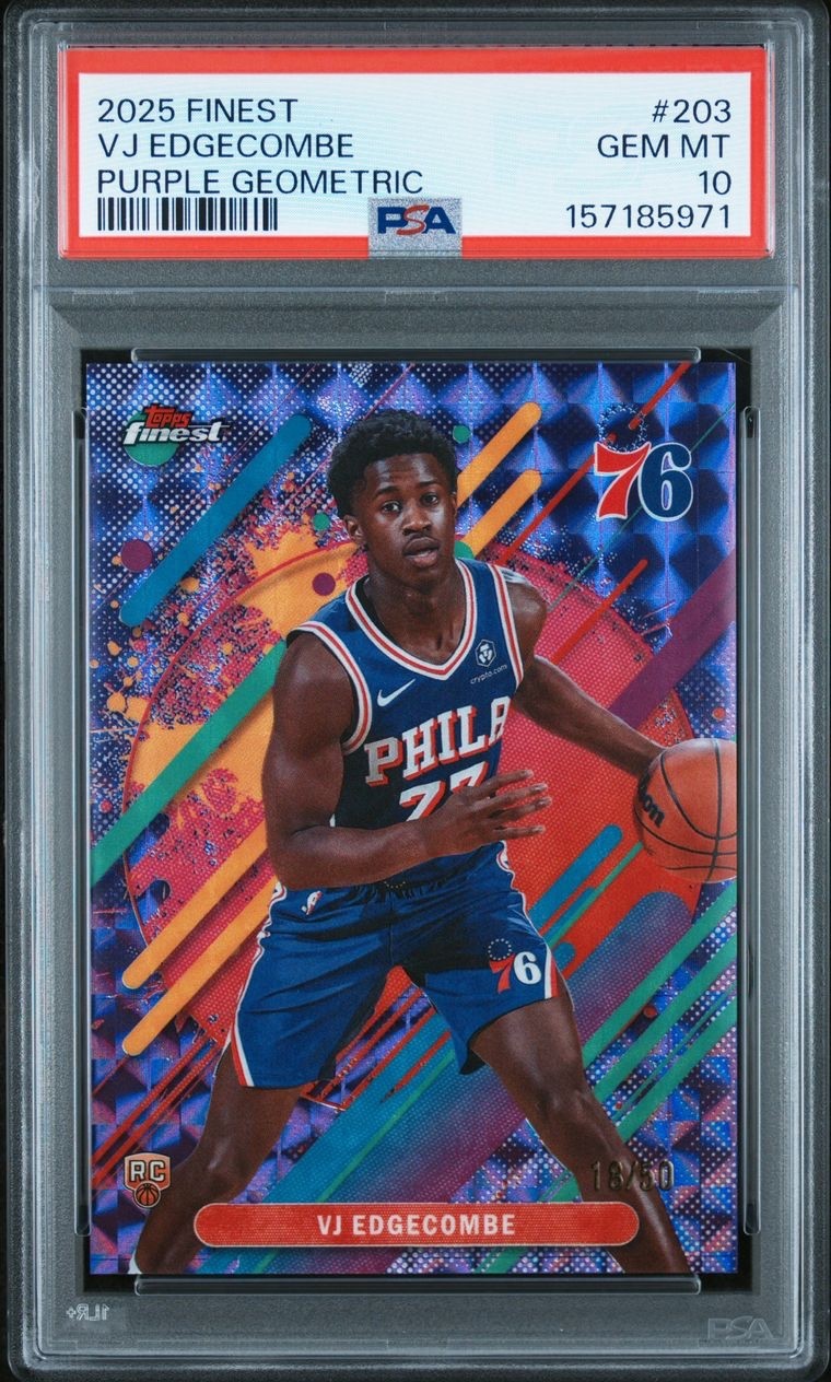 VJ EDGECOMBE - PSA 10 - 2025-26 Topps Finest - RARE - Purple Geo /50 - Pop 2!