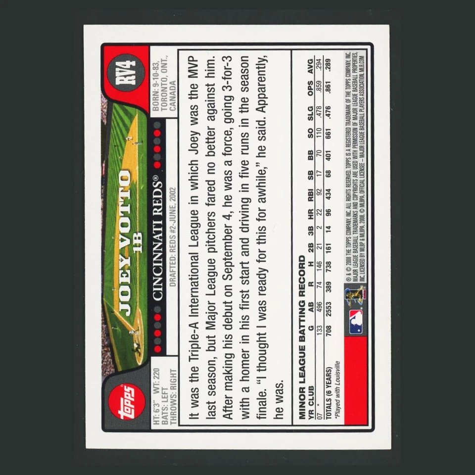 Tarjeta de béisbol Joey Votto Rookie #RV4 2008 Topps Kmart Cincinnati Reds MLB Foto 2 de 4