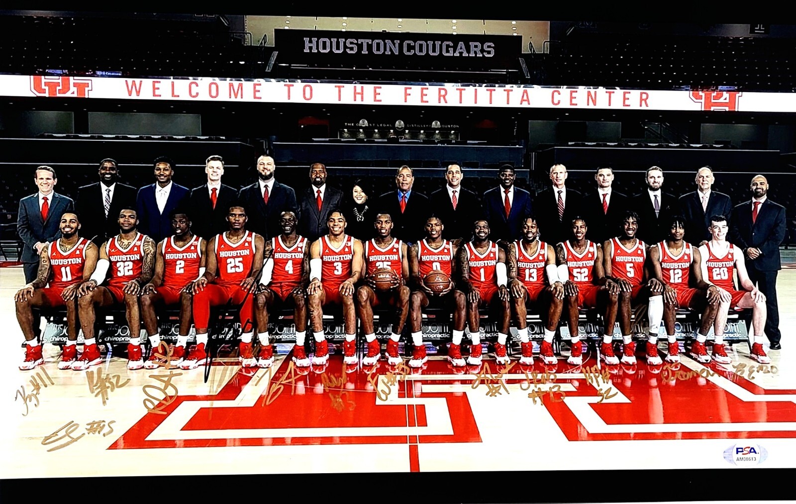 Team Photo Autographed Signed Houston Cougars 2022 Basketball Team w/ J'Wan Roberts 11x17 Photo PSA/DNA 