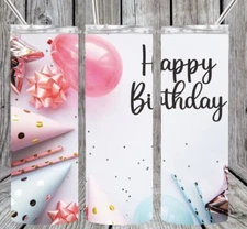 Happy Birthday Design, Skinny 20oz Tumbler W/ Lid & Straw