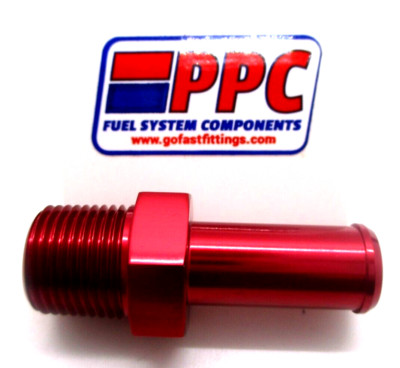 3/8'' NPT to 1/2 '' i.d.Hose barb fitting, Grade 6061t6 show Polish Red Anodiz Alu