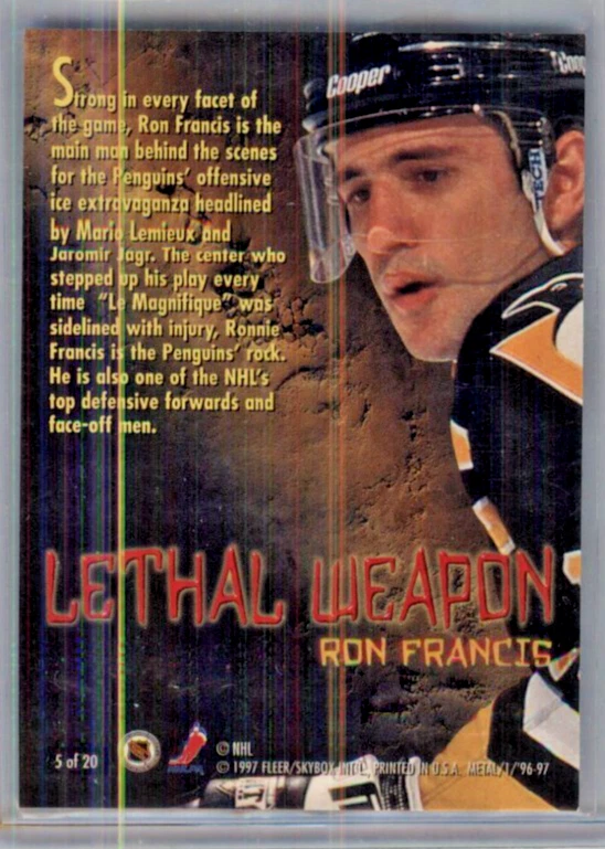 1996-97 Metal Universe Lethal Weapon Ron Francis  #5 PITTSBURGH PENGUINS - Image 2 of 2