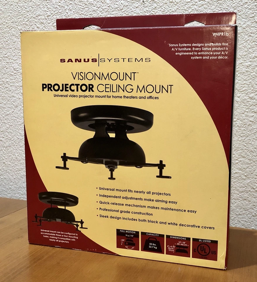 ✅¡NUEVO! Montaje en techo proyector universal Sanus negro NUEVO modelo # VMPR1b caja abierta Foto 2 de 4