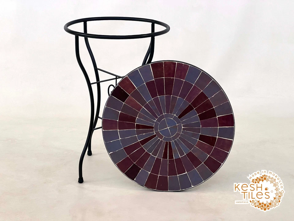 24INCH ARTISTIC MOSAIC TABLE - Handmade Mid Gray And Faded Purple Garden Table - Image 3 of 4
