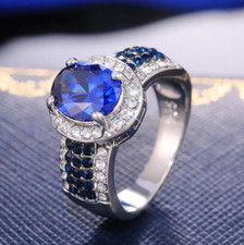 Gorgeous Ring For Valentine Gifts 3 CT Simulated Sapphire Ring 925 Silver Plated