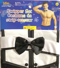 Stripper Set Male Fancy Dress Bow Tie Collar Cuffs Topless Waiter Hen Party