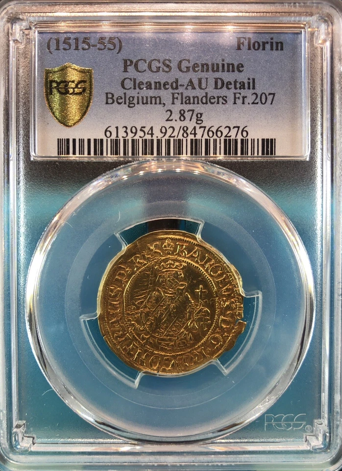 (1515-1555) BELGIUM FLANDERS GOLD FLORIN FR.207 PCGS GENUINE AU DETAILS - Image 3 of 4
