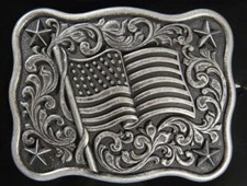 Nocona AMERICAN FLAG Antiqued Silver Western Belt Buckle 37406