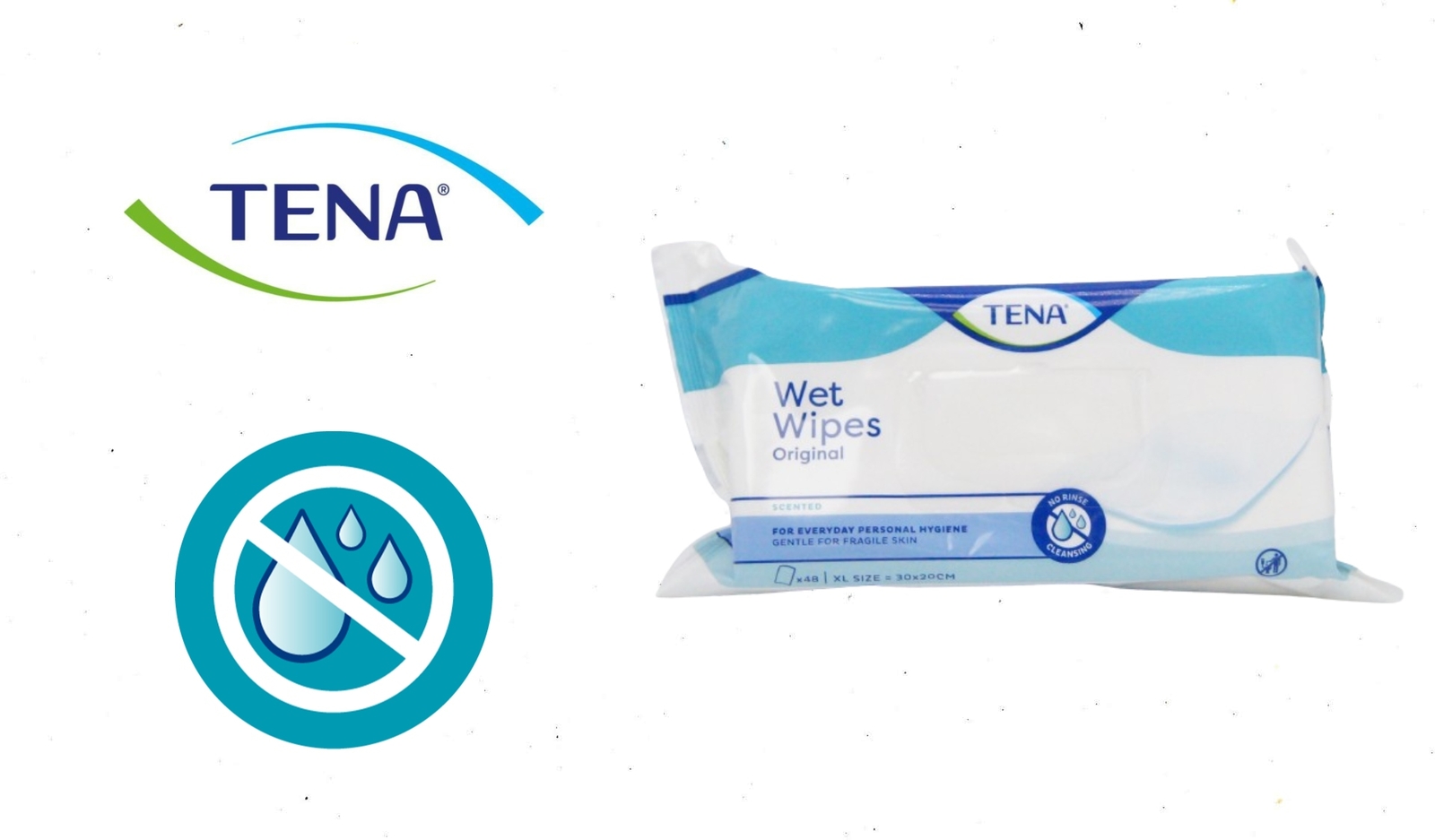 Tena Wet Wipes, Extra Large, Cleansing Cloths, Pack of 48, Gentle