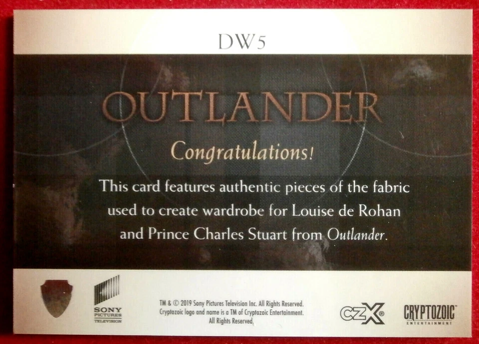 OUTLANDER - NUMBERED LIMITED EDITION - CZX DUAL COSTUME CARD - Cryptozoic 2020 - Image 2 of 2