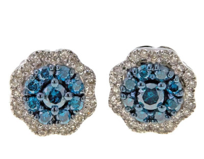 Damen-Ohrstecker Sterlingsilber (0,50 cttw) blau & weiß Diamant Pave Halo