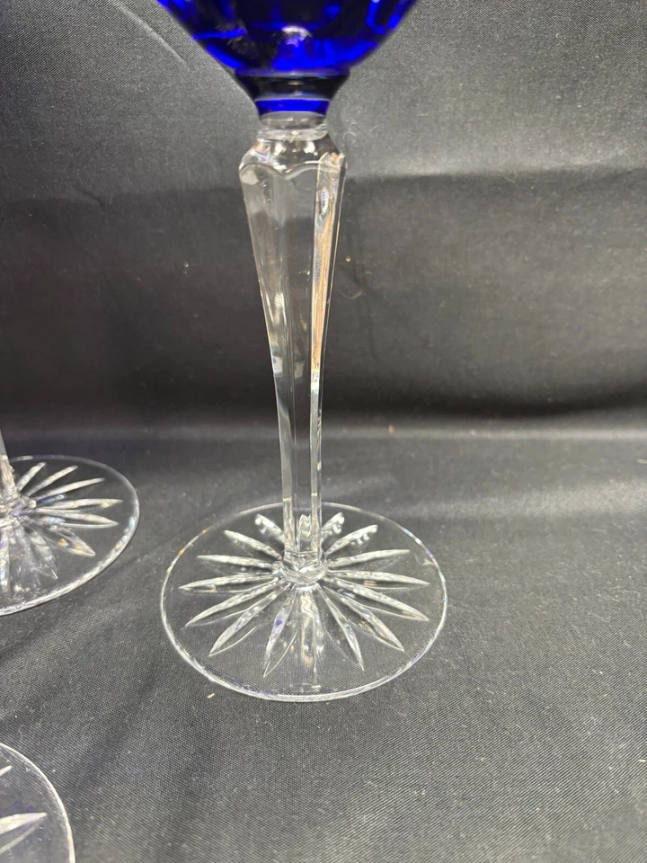 Juego de 4 ~ Corvejones de Vino Bohemios "CORTE DE COBALTO PARA LIMPIAR" ~ 8 1/2" de Alto Foto 3 de 4