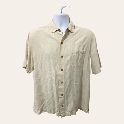 Paradise Collection Mens Beige 100% Silk Hawaiian Sz L Geo Flaw