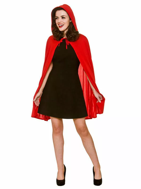 Ladies RED CAPE Fancy Dress Costume Red Riding Hooded World Book Week Halloween