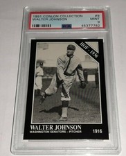 1991 Conlon Collection #9 Walter Johnson Card Graded PSA 9 Mint Pop 2 No 10's