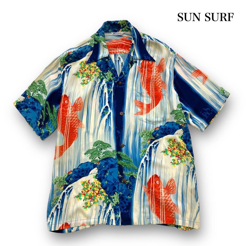 Authentic SUN SURF Special Edition Koi Pattern Fish Aloha Shirt Rayon M