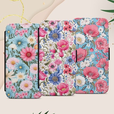 Handyhülle Blumenmuster für iPhone Samsung Pixel Flip Wallet Retro Print