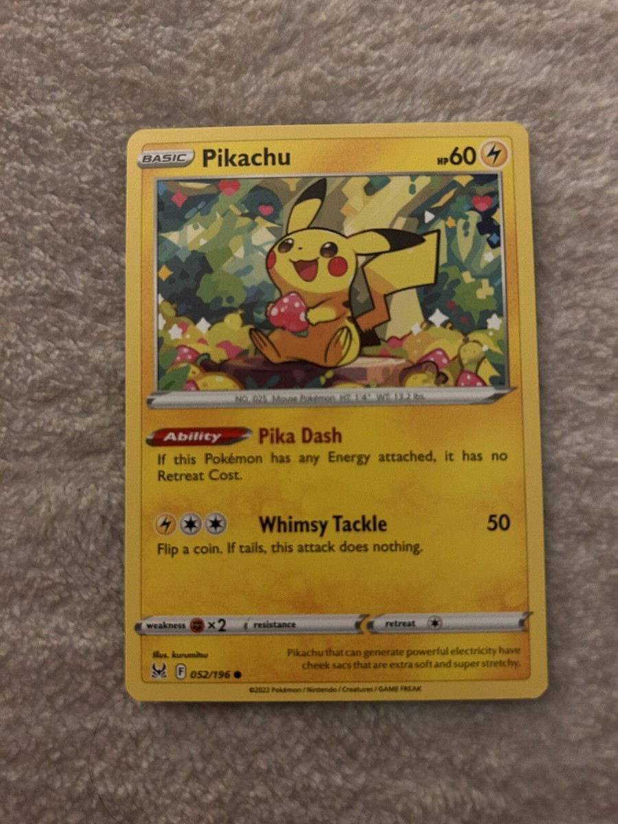 Pikachu Card First Edition, 60 Hp, Whimsy Tackle 50 Damage, Mint