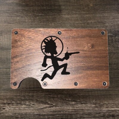 Wood Wallet Minimalist Laser Engraved with ALIEN HATCHET MAN
