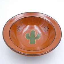 Rowe Pottery Redware Soup Cereal Bowls 6.5 inch Southwest Cactus Handmade