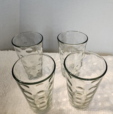 New 4  Clear Glass Tumblers Large Dot Pattern Thumb Print 16 oz  6'' 