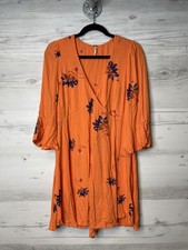 Free People Dress Womens Small Floral Wrap Boho Long Sleeve Lightweight Rayon