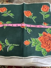 Vintage Green Hankie Orange Roses VGC  