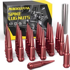 MIKKUPPA M14x1.5 Spike Wheel Lug Nuts, 24pcs Red 14mmx1.5 Soild 4.4" Tall with 1