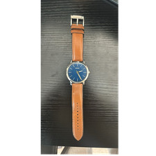 Fossil Minimalist Men's Quartz Analog Watch Blue Dial Brown Leather Strap