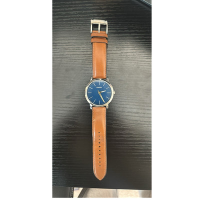 Fossil Minimalist Men's Quartz Analog Watch Blue Dial Brown Leather Strap