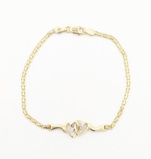 14K Solid Yellow Gold 2.7g Two Interlocking Hearts Eternal Love Bracelet