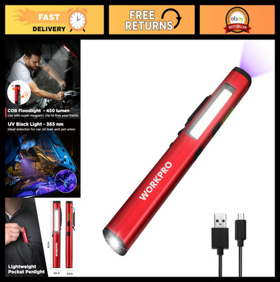 Rechargeable 450 Lumen LED Pen Light with 365nm UV Black Light - Multifunctional