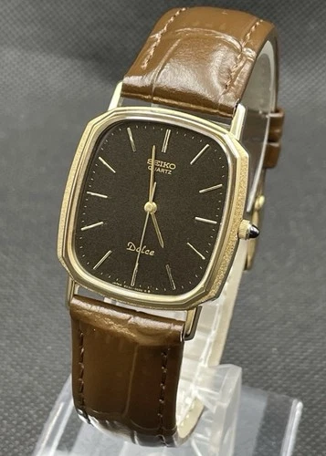 [Near Mint] Vintage SEIKO Dolce 6030-5550 Gold Black Quartz Men's Watch JAPAN