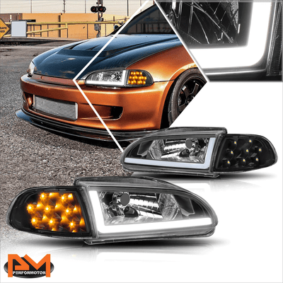 For 92-95 Honda Civic 2/3-Dr LED DRL+Turn Signal Headlight Clear