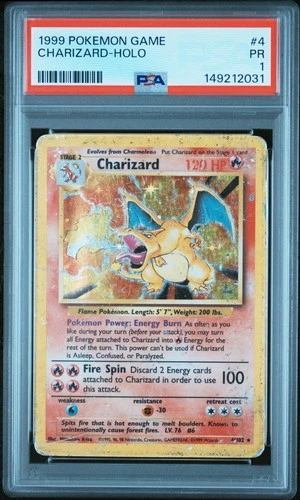1999 POKEMON BASE SET UNLIMITED #4 CHARIZARD-HOLO PSA 1