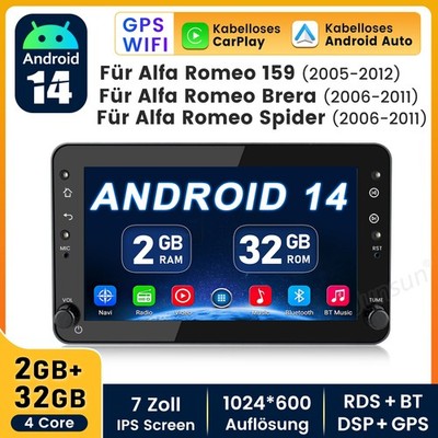 64GB Autoradio Android 14 Carplay GPS Für Alfa Romeo 159 Sportwagen Brera Spider