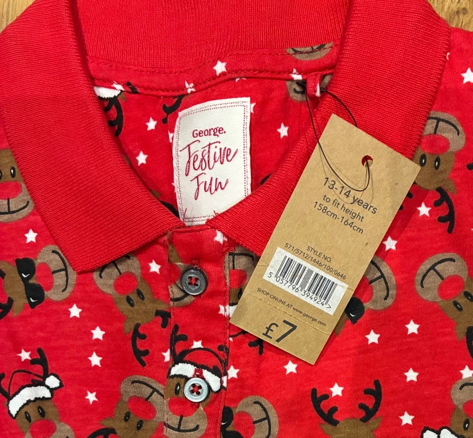 BNWT age 13-14 yrs boys George red Rudolph reindeer Christmas polo shirt top - Image 2 of 4