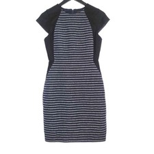 J Crew Striped Wool Blend Cap Sleeve Dress Black Blue Office Work Preppy 2