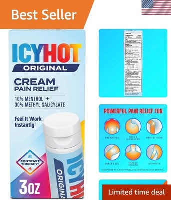 Portable 3 oz Pain Relief Cream - Fast Relief for Joints & Muscles, Menthol 10%
