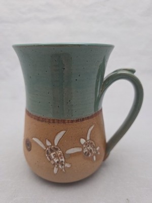 M. Nelson Studio Art Pottery Mug Cup Dolphins, Turtles, Sun Signed
