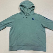 Carhartt Womens XL Relaxed Fit Midweight Logo Sleeve Graphic Hoodie Green TS0288