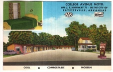 LINEN Postcard     COLLEGE AVENUE MOTEL  -  FAYETTEVILLE, ARKANSAS