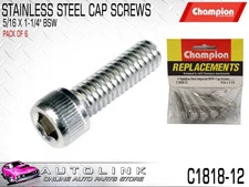 CHAMPION C1818-12 STAINLESS ALLEN KEY CAP HEX HEAD SCREWS 5/16" x 1-1/4" BSW x6