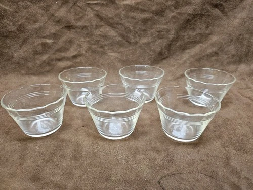 Vintage Pyrex Custard Cups #462 Clear 3 Ring 5oz Dessert Bowl Set Of 6 -USA made